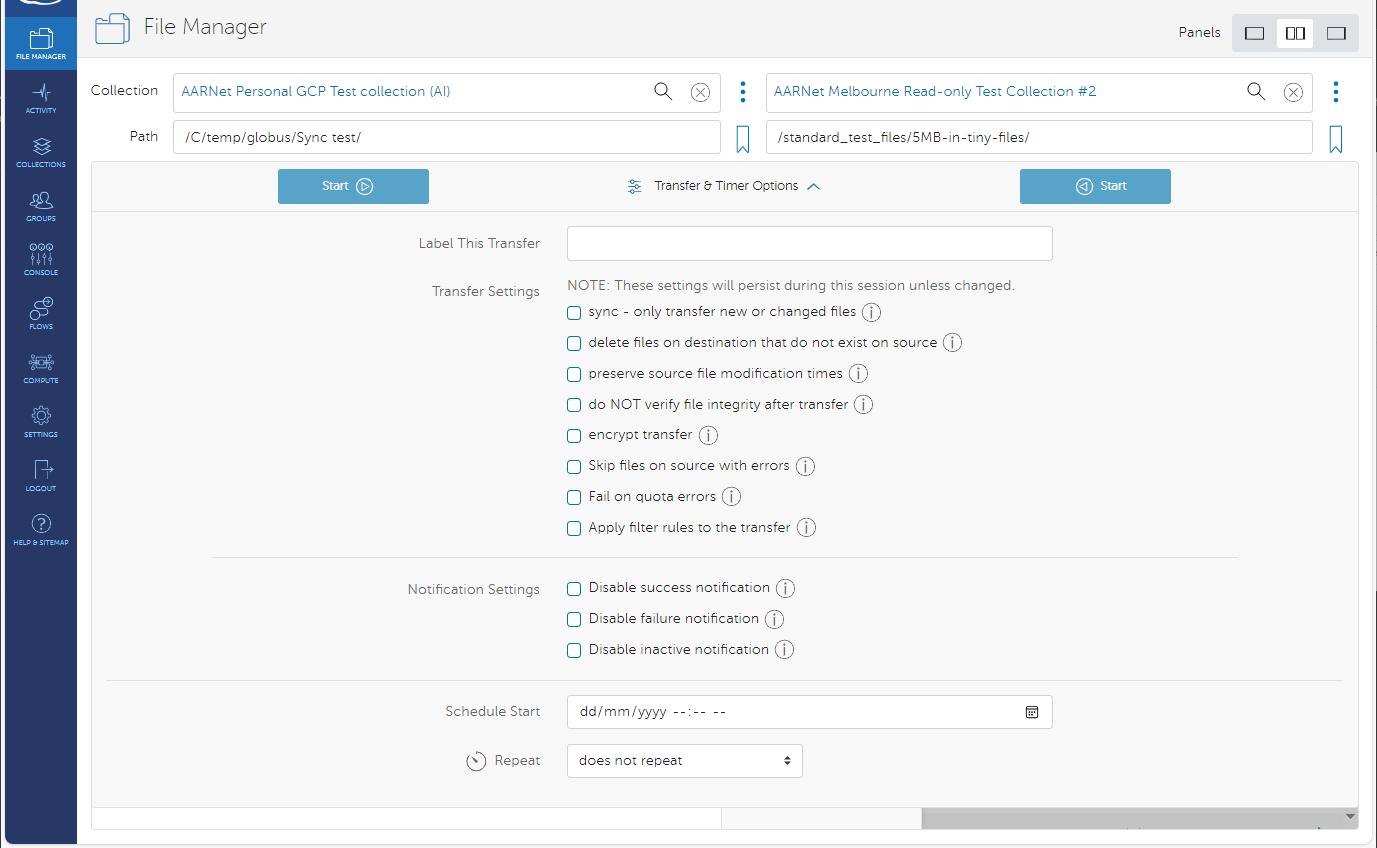 Transfer and Timer Options