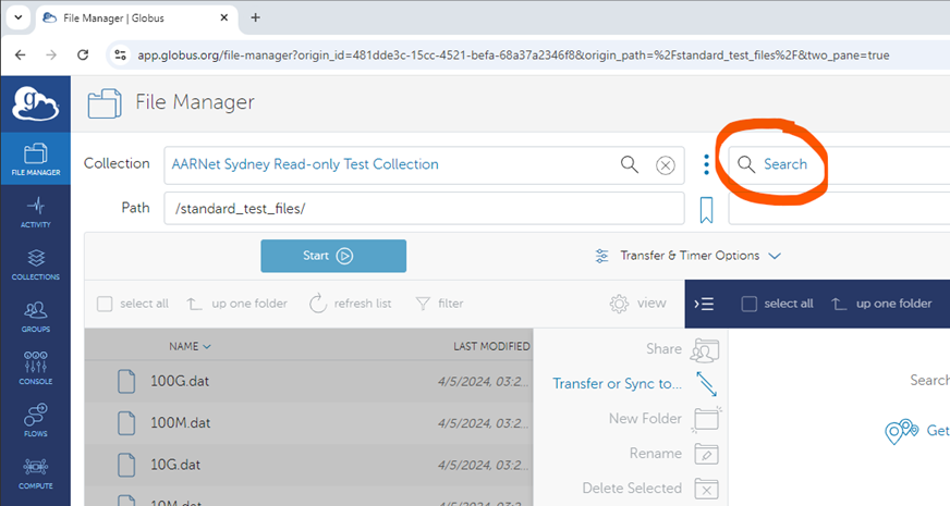 Globus 2nd Pane Collection Search