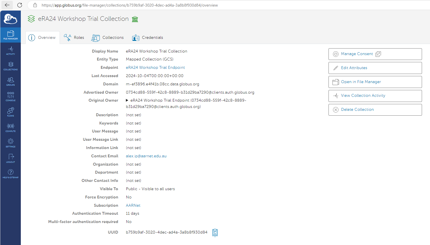 Globus Mapped Collection Attributes