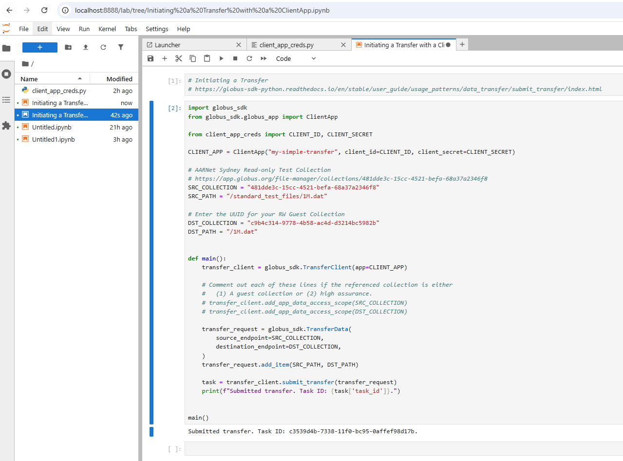 Initiating a Transfer with a ClientApp