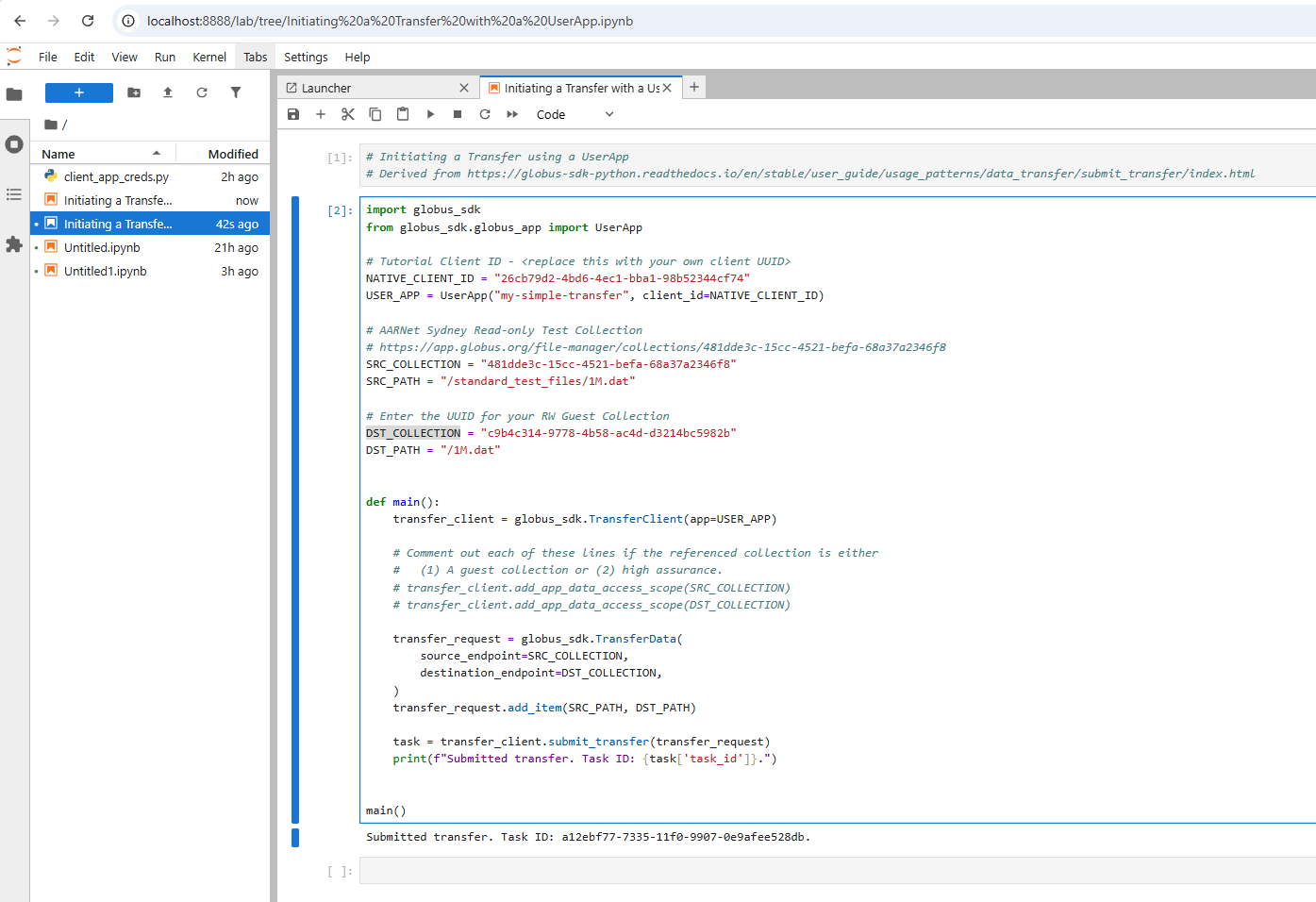 Initiating a Transfer with a UserApp