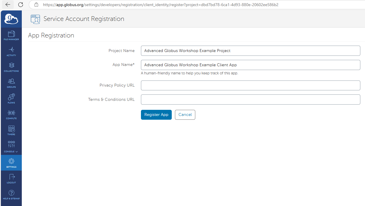 Service Account Registration