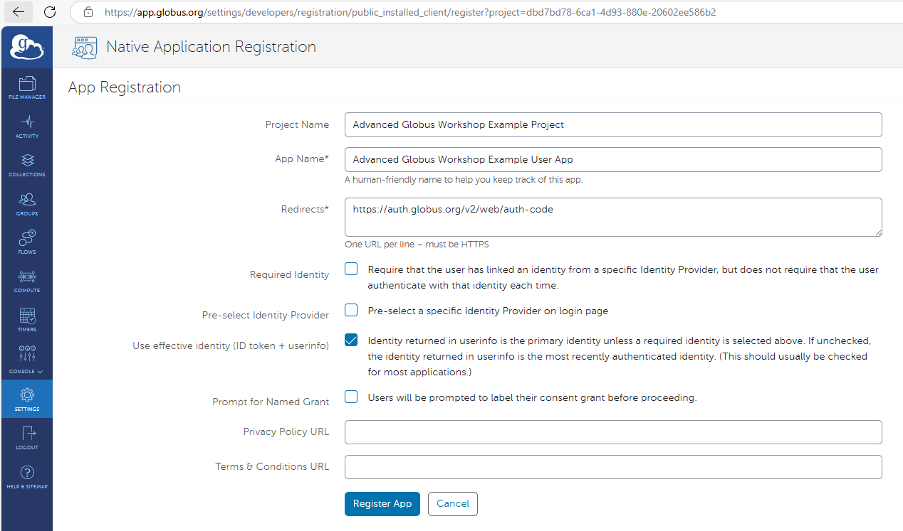 User App Registration